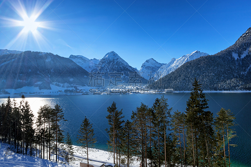 湖,冬天,山,阿尔卑斯山脉,阿亨湖,地形,奥地利,水,天空,水平画幅