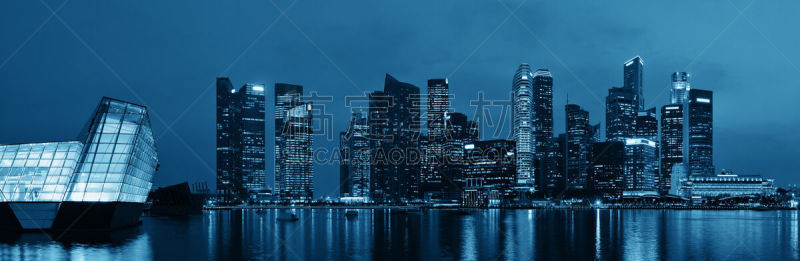 新加坡,城市天际线,滨海湾 ,水,美国,水平画幅,建筑,夜晚,无人,全景
