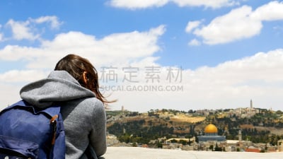 头发,长发,女人,户外,耶路撒冷日,东耶路撒冷,耶路撒冷旧城,耶路撒冷,头发向后梳,天空