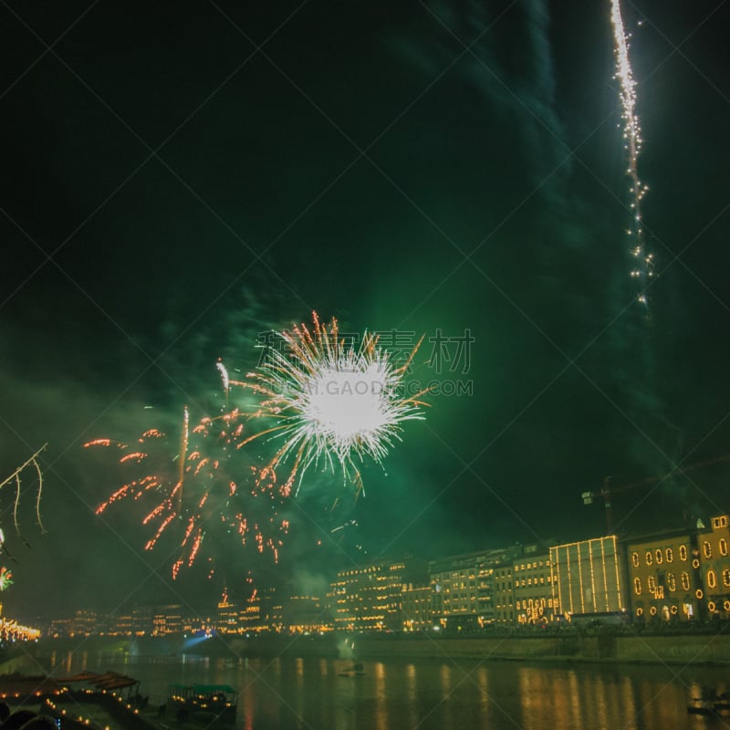 焰火,传统节日,水,天空,新的,比萨,夜晚,灯,光,放焰火