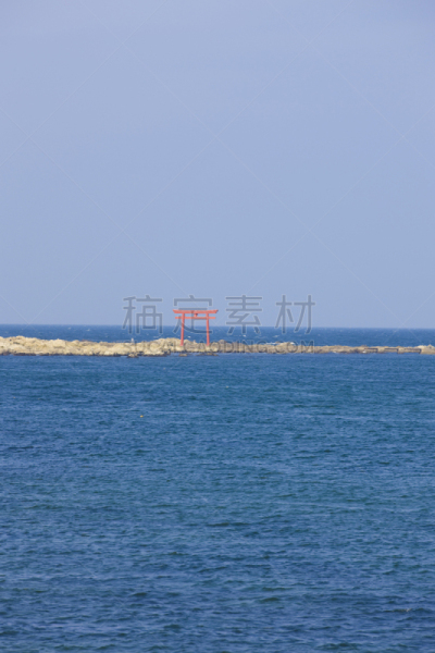 相模湾,鸟居,自然,垂直画幅,水,天空,地形,无人,蓝色,日本