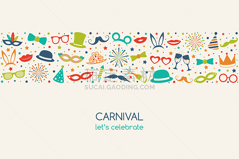 Carnival - vintage banner in retro style with funny elements. Vector.