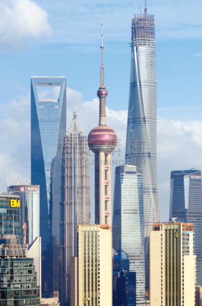 上海,金茂大厦,上海环球金融中心,东方明珠塔,外滩,垂直画幅,天空,高视角,无人,东亚