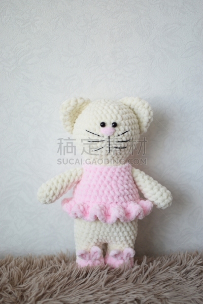 凯蒂猫,平铺,白色,手艺,玩具猫,羊毛,可爱的,白色背景,垂直画幅,图像
