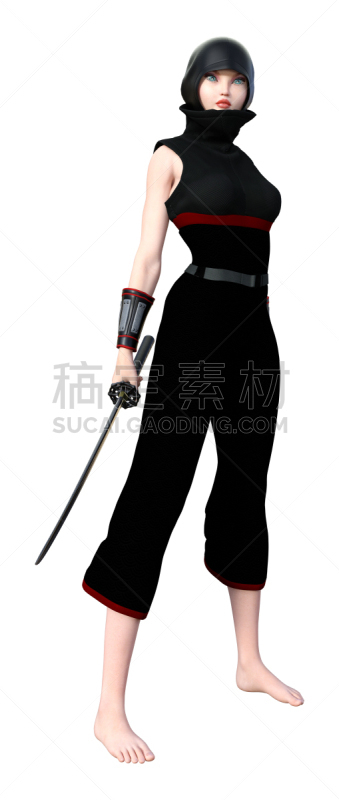 女性,三维图形,白色,绘画插图,忍者,成年的,仅成年人,人,女人,仅女人