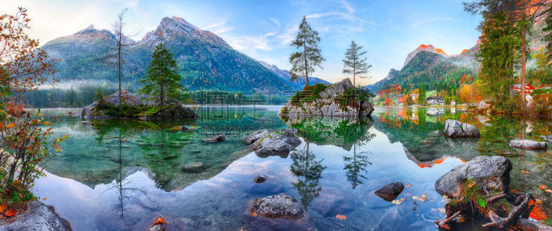 lake hintersee,非凡的,秋天,黎明,云,色彩鲜艳,池塘,梦想,湖,杉树