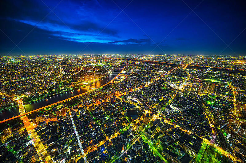 曙暮光,全景,天空,日本,城市天际线,东京,霓虹灯,航拍视角,都市风光,在下面
