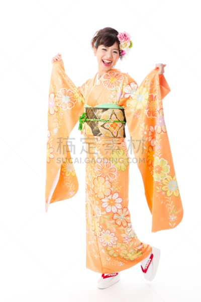 长袖和服,美女,白色背景,衣服,分离着色,女人,和服腰带,垂直画幅,注视镜头,美人