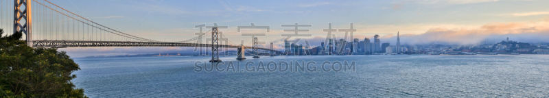 海湾大桥,全景,城市天际线,旧金山,金银岛,奥克兰,水,水平画幅,无人