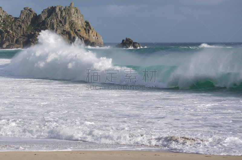 波斯可诺,康沃尔,波浪,海滩,水,天空,水平画幅,沙子,无人,蓝色