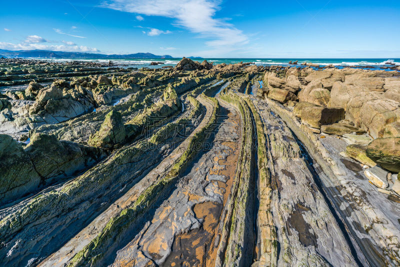 海岸线,大特写,巴斯克地区,悬崖,云,海浪,波浪,岩石,户外,天空