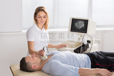 超声波,甲状腺,男人,喉咙,水平画幅,阳极,肿瘤学,仅男人,仅成年人