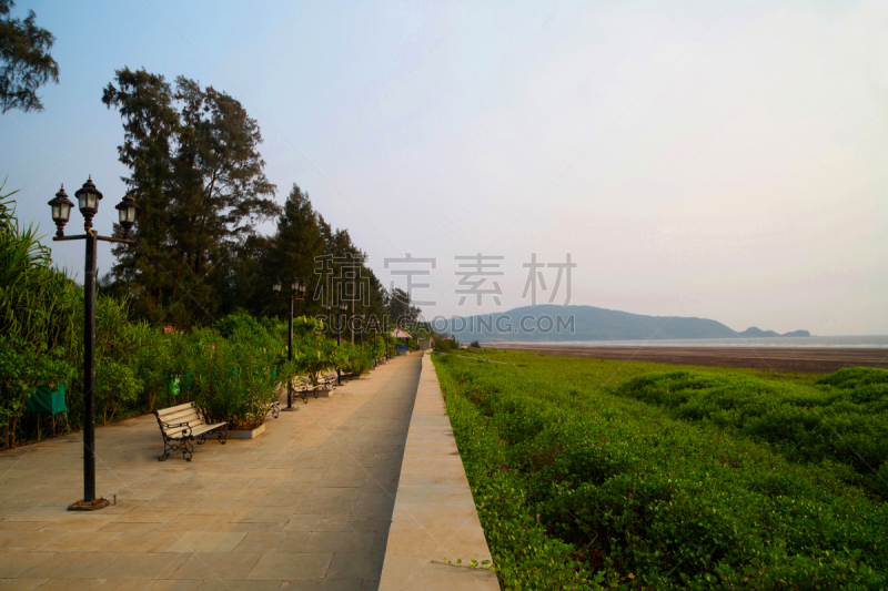 海滩,马哈拉施特拉邦,居住区,水,天空,长椅,水平画幅,沙子,夏天,户外