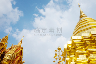 素贴寺,金叶,清迈省,水平画幅,无人,蓝色,僧院,泰国,建筑结构,东南亚