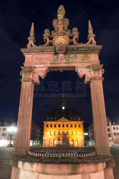 市政厅,夜晚,德国,阿方索十三世,王子,垂直画幅,天空,蓝色,黑森州,城镇