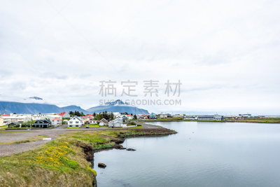 小的,峡湾,乡村,城镇,宁静,水,山,都市风景,地形,冰岛国