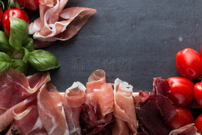 意大利熏火腿,火腿,多样,serrano chilli pepper,留白,帕尔马,水平画幅,开胃品,泽拉诺辣椒,古老的