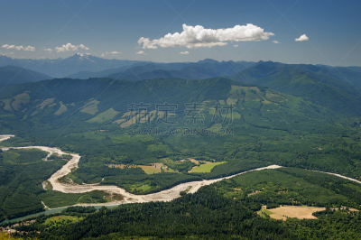 史盖奇河,山谷,北喀斯开山脉,北小瀑布国家公园,斯卡吉特县,卡斯基德山脉,水,水平画幅,高视角,无人