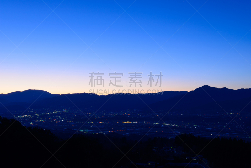 长野县,日本,颐达,城市,都市风景,水平画幅,夜晚,无人,蓝色,日本阿尔卑斯山脉