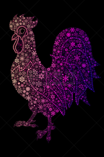 雪花,公鸡,色彩鲜艳,涂料,垂直画幅,绘画插图,式样,新的,形状