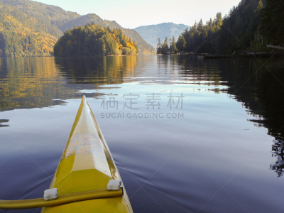 桨叉架船,皮船,桨,宁静,早晨,独木舟,水,水平画幅,秋天,无人