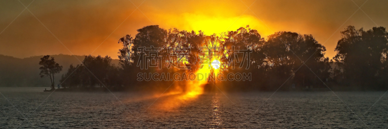 雾,黎明,新南威尔士,水平画幅,琥珀,无人,超现实主义的,紫色背景,杏,户外