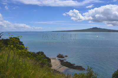 rangitoto channel,新西兰,海湾国家,北岬灯塔,朗伊托托岛,奥克兰,天空,留白,水平画幅,无人