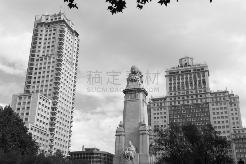 cervantes monument,马德里,特拉华,西班牙大厦,edificio de espana,西班牙广场,纪念碑,天空,art deco风格,外立面