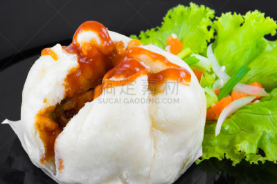 中式小笼包,黑色,饮食,早餐,水平画幅,番茄酱,无人,烘焙糕点,面粉,煮熟
