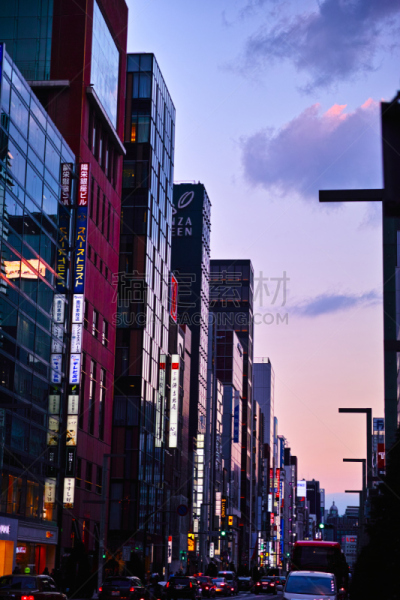 东京,夜晚,银座,新宿区,垂直画幅,天空,零售店,无人,蓝色,路