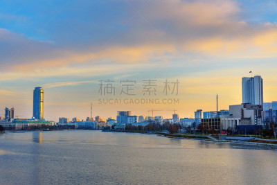 河堤,俄罗斯,河流,叶卡捷林堡,看风景,水,天空,美,水平画幅,无人