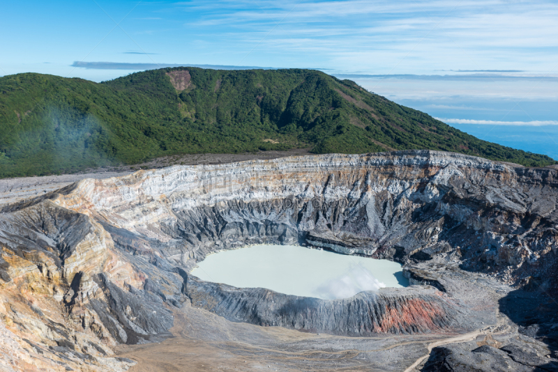 波阿斯火山,火山,哥斯达黎加,水,天空,透过窗户往外看,美洲,烟,湖,热带气候