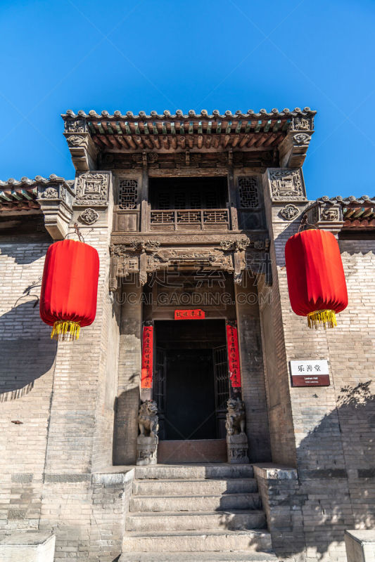 中国,山西省,庭院,灯笼,家庭,著名景点,窗户,大门,屋顶,天空