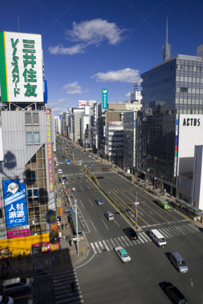 名古屋,爱知县,林荫大道,垂直画幅,城镇景观,无人,路,日本,城市,车道