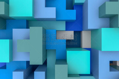 几何形状,三维图形,抽象,团体性运动,组物体,形状,多色的,白色,绿色,蓝色