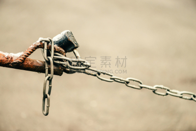 留白,链,褐色,特写,沥青,安全栅栏,网栅栏,挂锁,关闭的,停车