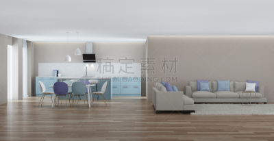 现代,三维图形,厨房,房屋,室内,蓝色,抽油烟机,窗帘,舒服,地板