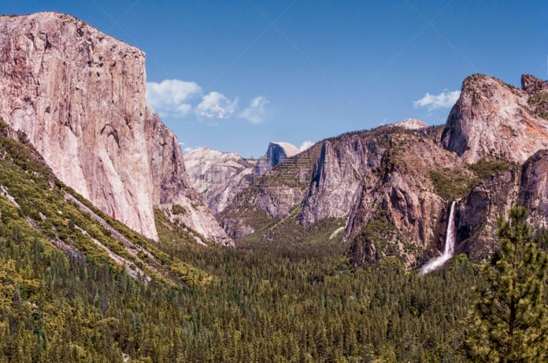 白昼,晴朗,bridalveil meadow,新娘面纱瀑布（优胜美地）,船长岩,优胜美地山谷,水平画幅,无人,户外,加利福尼亚