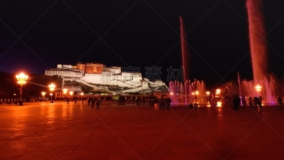 布达拉宫,夜晚,泛光照明,纪念碑,美,水平画幅,喷泉,旅行者,夏天,户外