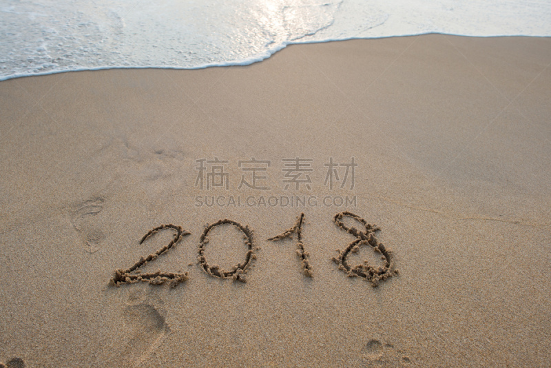 沙子,海滩,2018,标志,休闲活动,水平画幅,高视角,无人,湿,户外