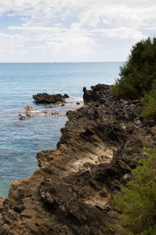 百慕大,海岸线,亚历山大的圣凯瑟琳,圣乔治,垂直画幅,天空,度假胜地,岩石,无人,户外