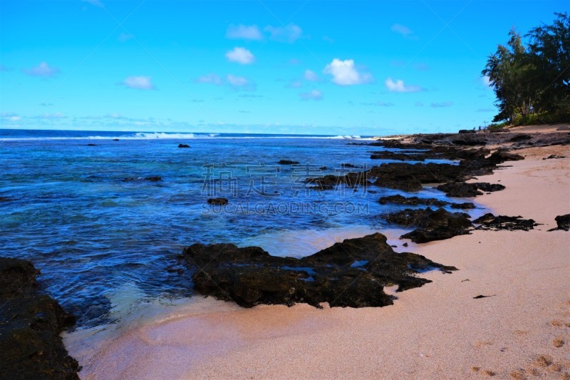 北部岸,岩石,瓦胡岛,海滩,在之间,哈莱伊瓦,石油管道,锐角,问候,日落