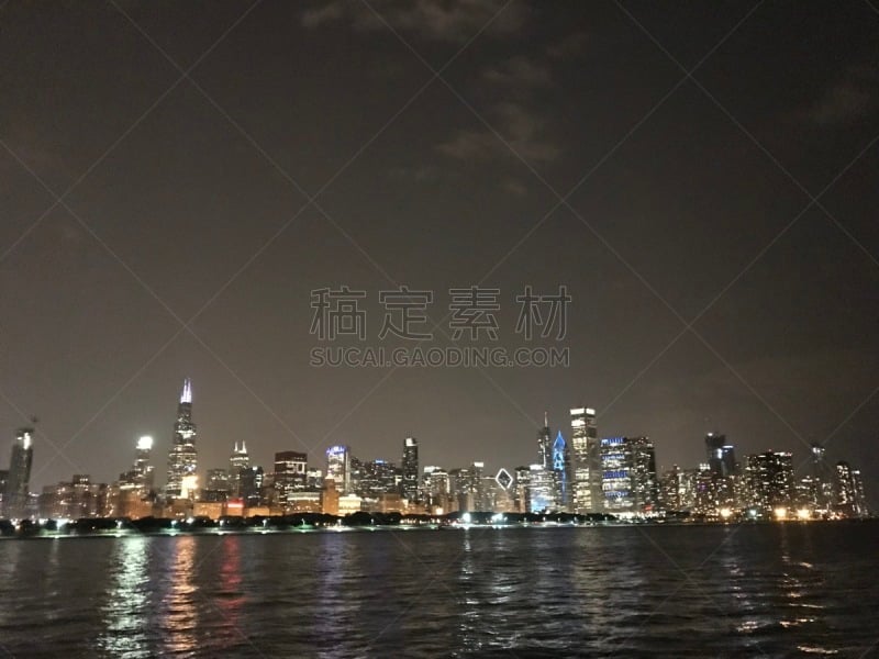 芝加哥市,城市天际线,夜晚,城市生活,伊利诺斯州,暗色,摩天大楼,图像,威利斯大厦,美国