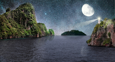 天空,夜晚,山,水平画幅,地形,无人,图像处理,月亮,泰国,海洋