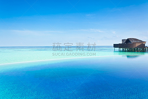 无边际泳池,水,宁静,水平画幅,印度洋,无人,假日别墅,海洋,马尔代夫,海滩