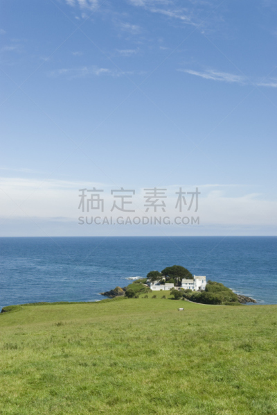 小礼拜堂,锐角,垂直画幅,水,天空,悬崖,康沃尔,绿色,地形,无人