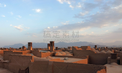 屋顶,伊朗,亚兹德,市场,安全护栏,天空,灵性,水平画幅,无人,古老的