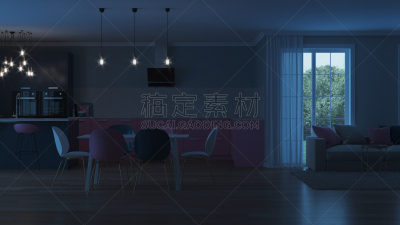 现代,三维图形,房屋,室内,粉色,厨房,电灯,夜晚,泉