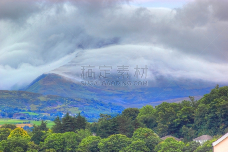 山,雾,班戈城,卡纳芬城,雪墩山国家公园,斯诺登峰,格温内思郡,北威尔士,宁静,水平画幅