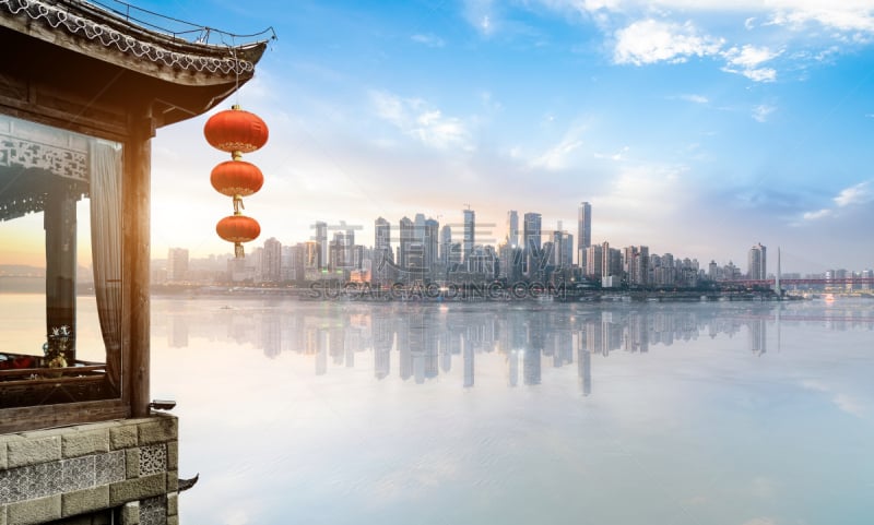 Classical loft and modern city skyline in China Chongqing